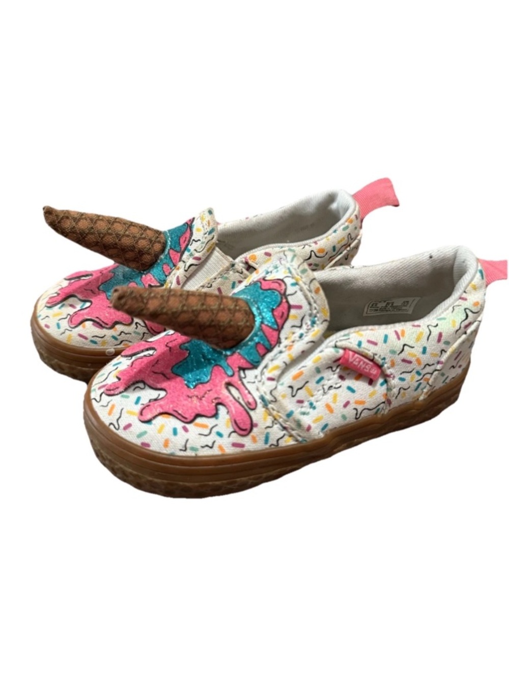 Vans Kids White Pink Teal Ice Cream Cone Slip-On Sneakers